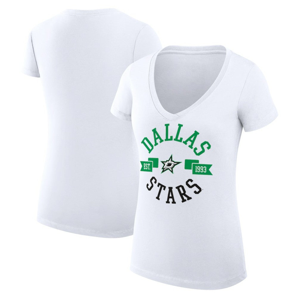 NHL Dallas Stars G-III 4Her by Carl Banks Women's Super-Slim Fit Lightweight City Graphic V-Neck T-Shirt - White