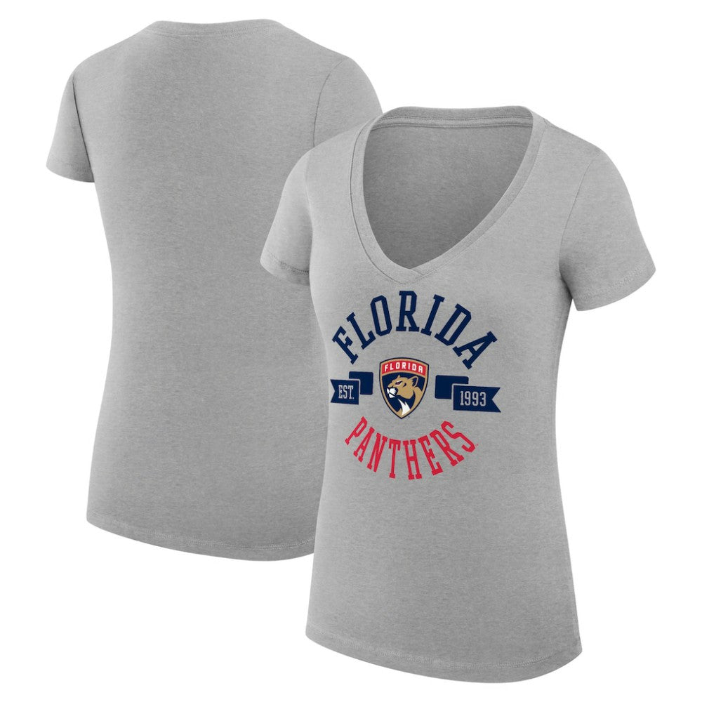 NHL Florida Panthers G-III 4Her by Carl Banks Women's Super-Slim Fit Lightweight City Graphic V-Neck T-Shirt - Heather Gray