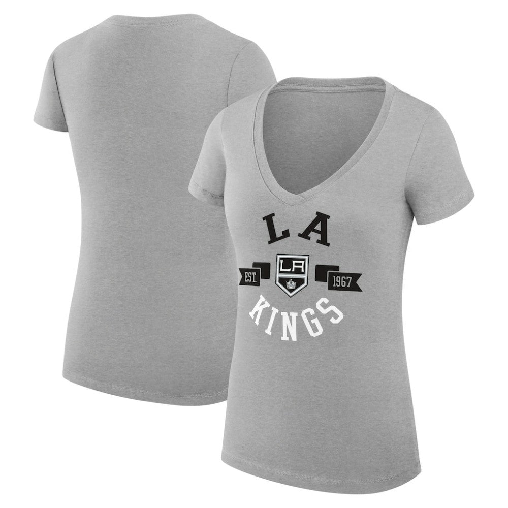 NHL Los Angeles Kings G-III 4Her by Carl Banks Women's Super-Slim Fit Lightweight City Graphic V-Neck T-Shirt - Heather Gray