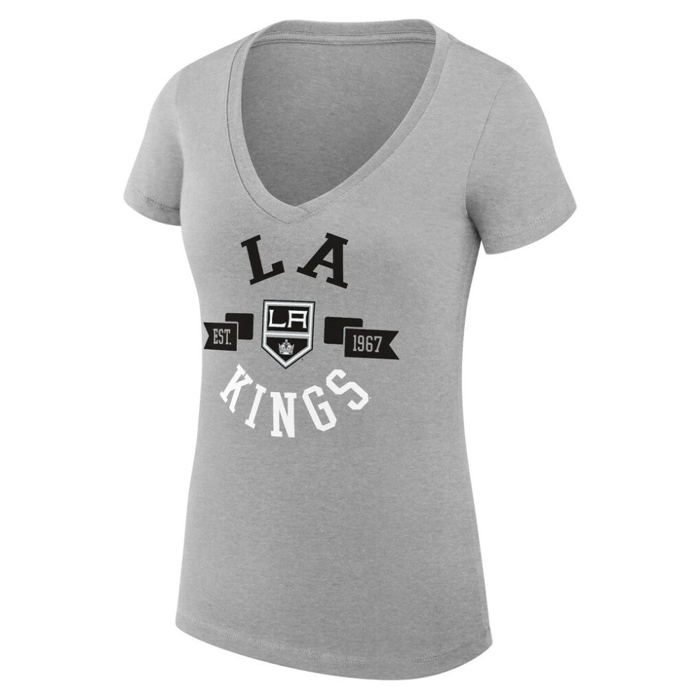 NHL Los Angeles Kings G-III 4Her by Carl Banks Women's Super-Slim Fit Lightweight City Graphic V-Neck T-Shirt - Heather Gray