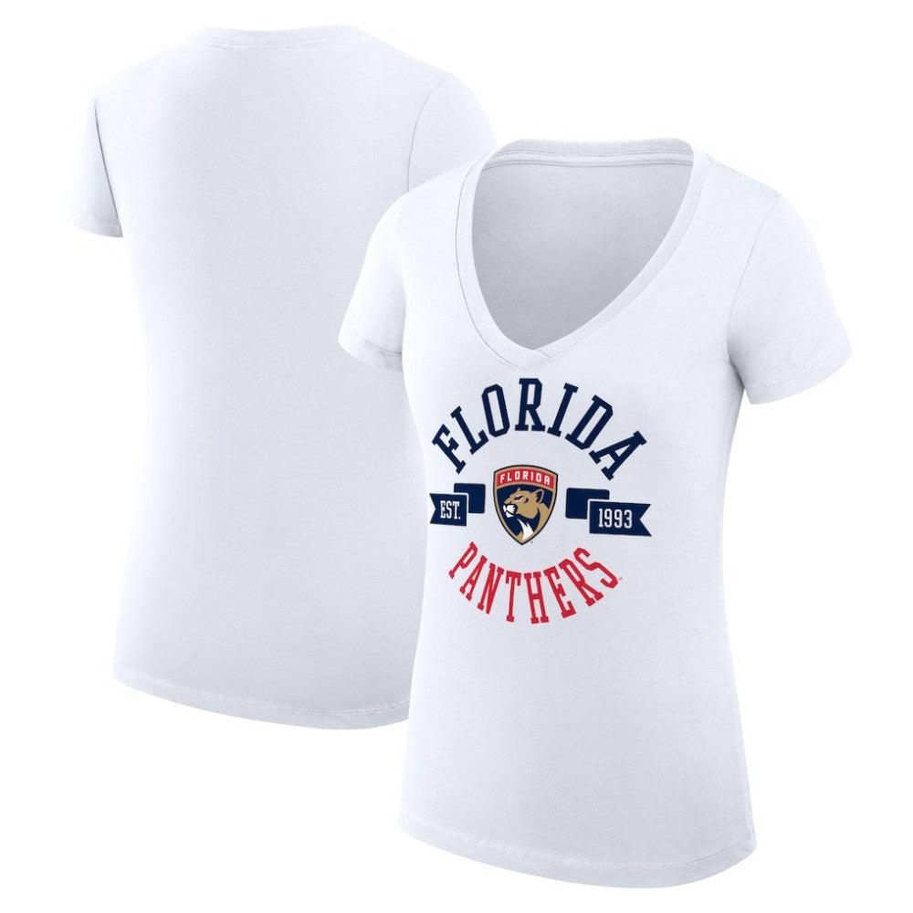 NHL Florida Panthers G-III 4Her by Carl Banks Women's Super-Slim Fit Lightweight City Graphic V-Neck T-Shirt - White