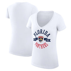 NHL Florida Panthers G-III 4Her by Carl Banks Women's Super-Slim Fit Lightweight City Graphic V-Neck T-Shirt - White