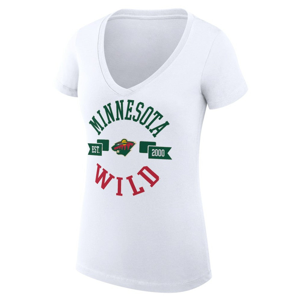 NHL Minnesota Wild G-III 4Her by Carl Banks Women's Super-Slim Fit Lightweight City Graphic V-Neck T-Shirt - White