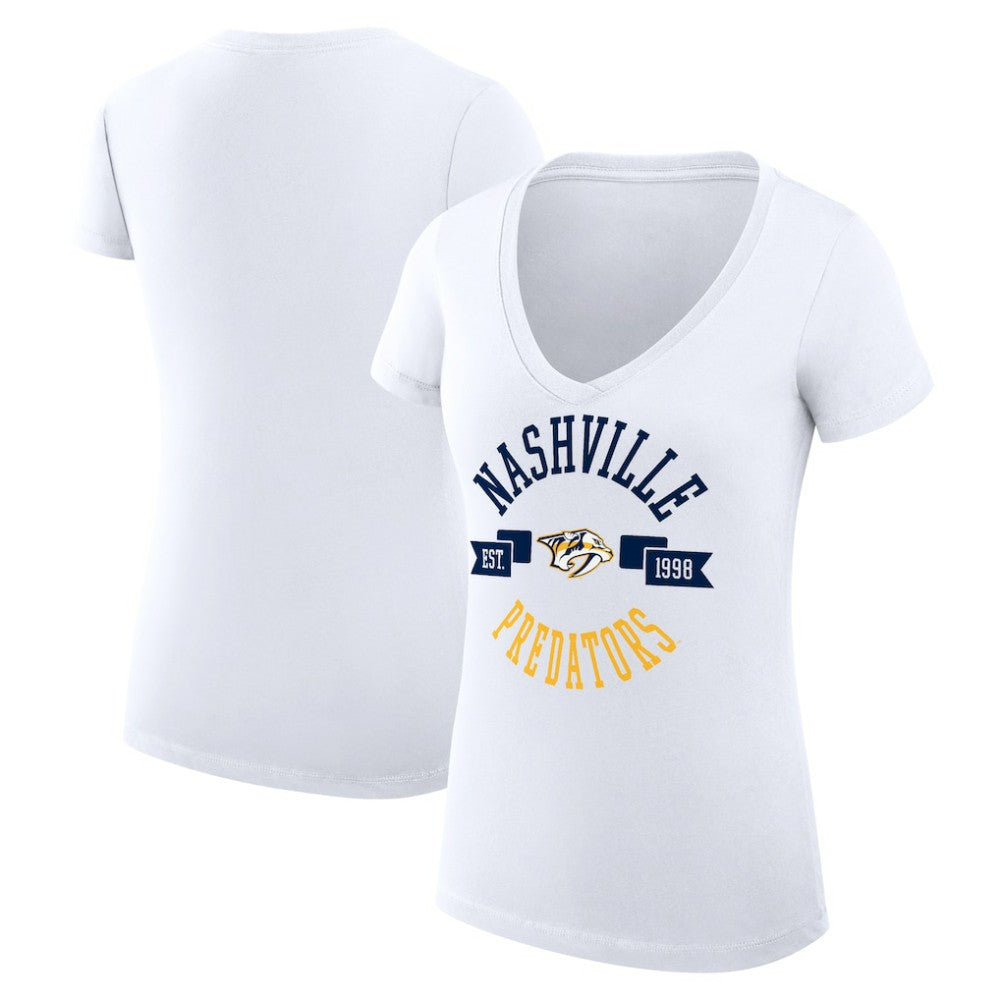 NHL Nashville Predators G-III 4Her by Carl Banks Women's Super-Slim Fit Lightweight City Graphic V-Neck T-Shirt - White