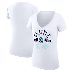 NHL Seattle Kraken G-III 4Her by Carl Banks Women's Super-Slim Fit Lightweight City Graphic V-Neck T-Shirt - White