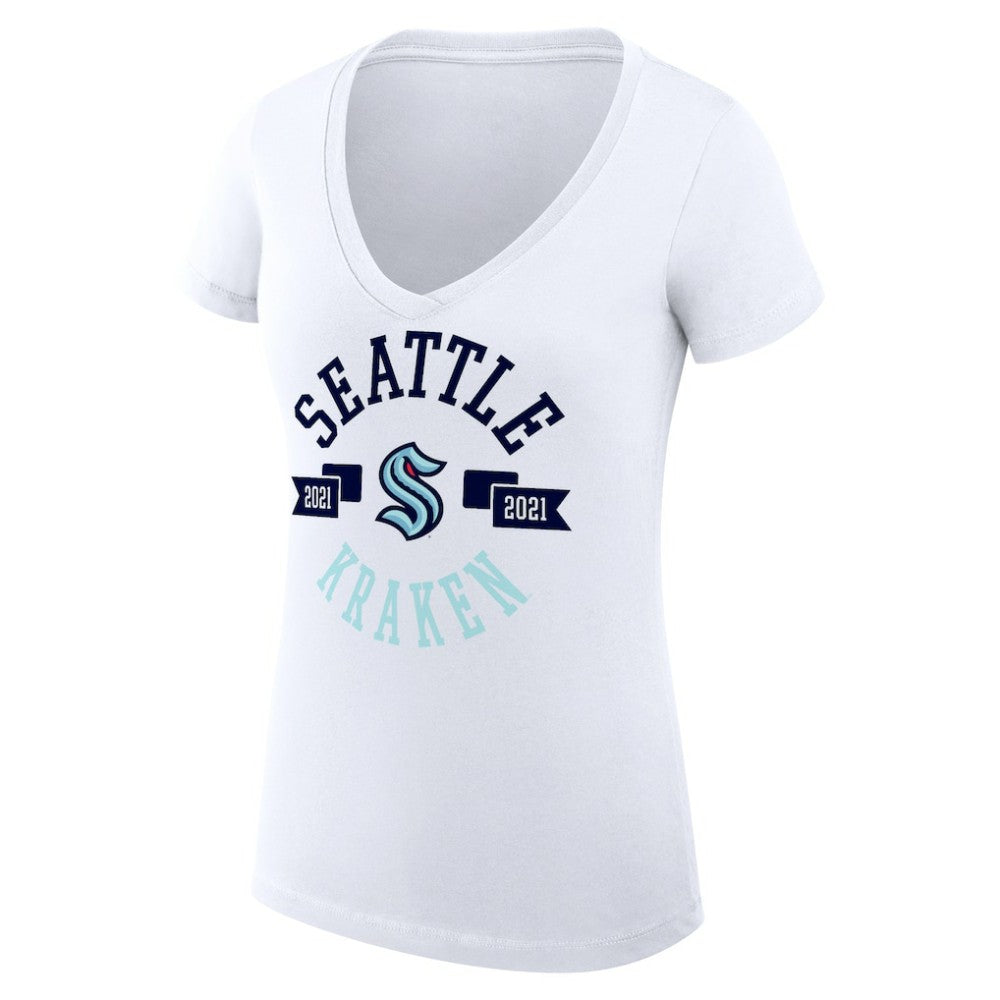 NHL Seattle Kraken G-III 4Her by Carl Banks Women's Super-Slim Fit Lightweight City Graphic V-Neck T-Shirt - White