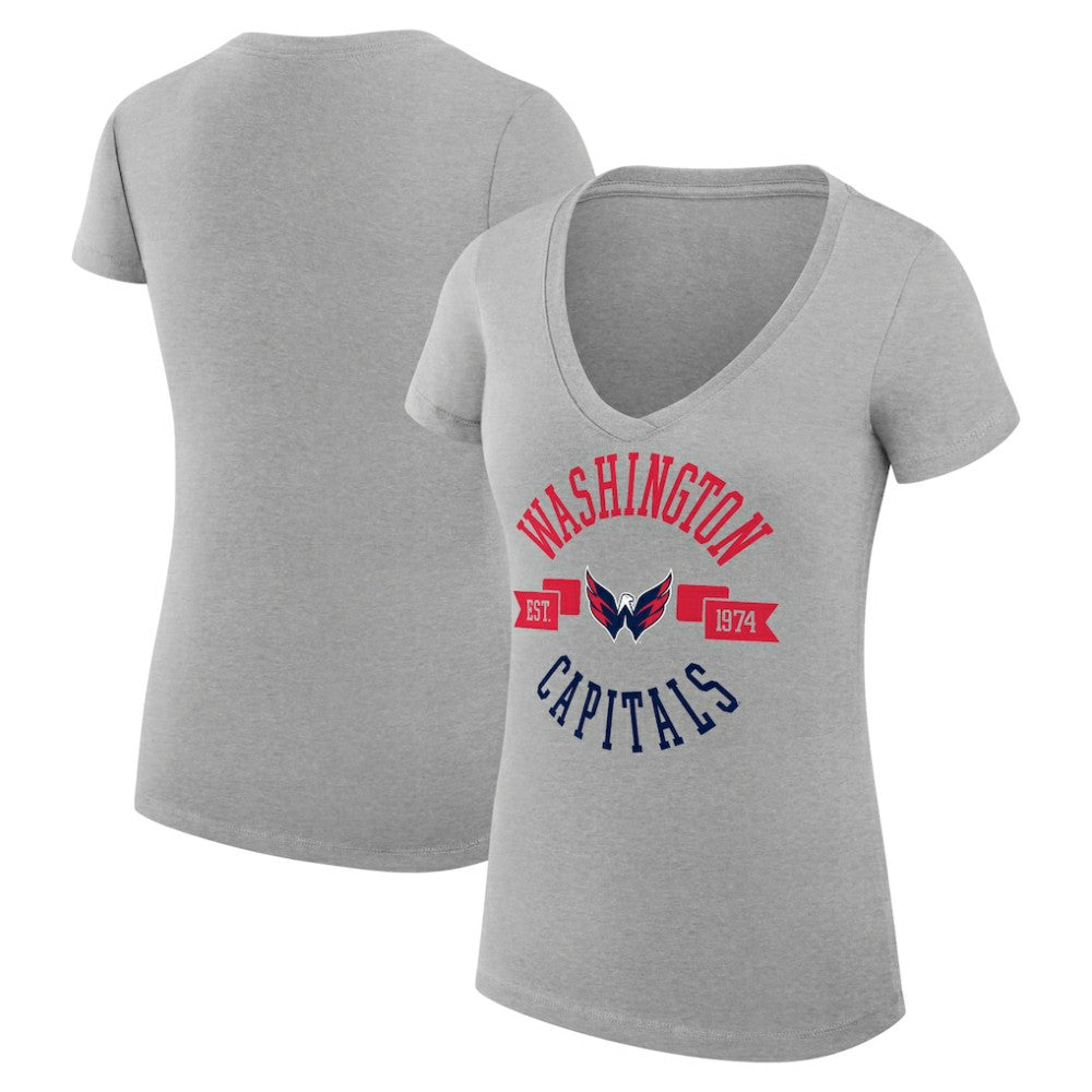 NHL Washington Capitals G-III 4Her by Carl Banks Women's Super-Slim Fit Lightweight City Graphic V-Neck T-Shirt - Heather Gray