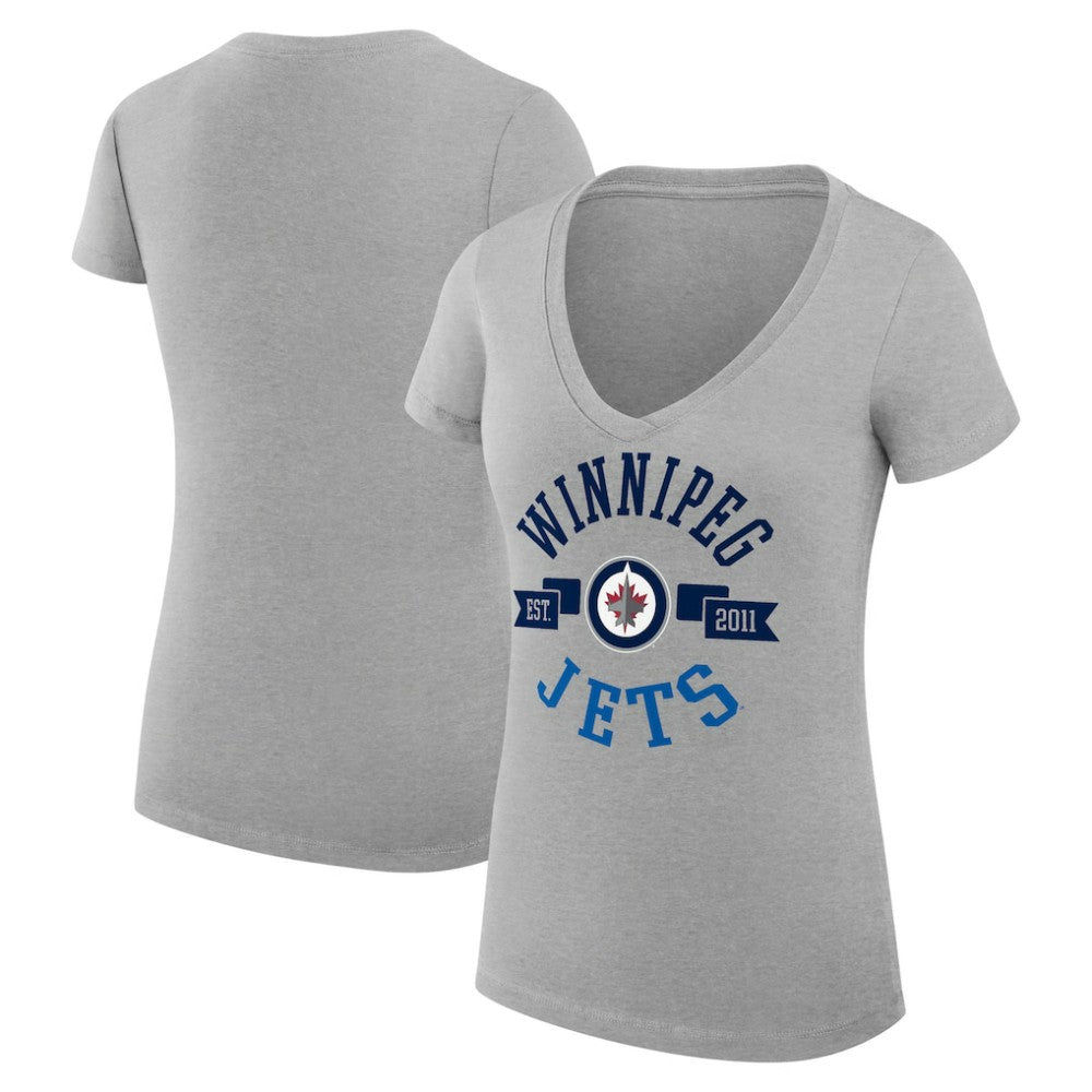 NHL Winnipeg Jets G-III 4Her by Carl Banks Women's Super-Slim Fit Lightweight City Graphic V-Neck T-Shirt - Heather Gray
