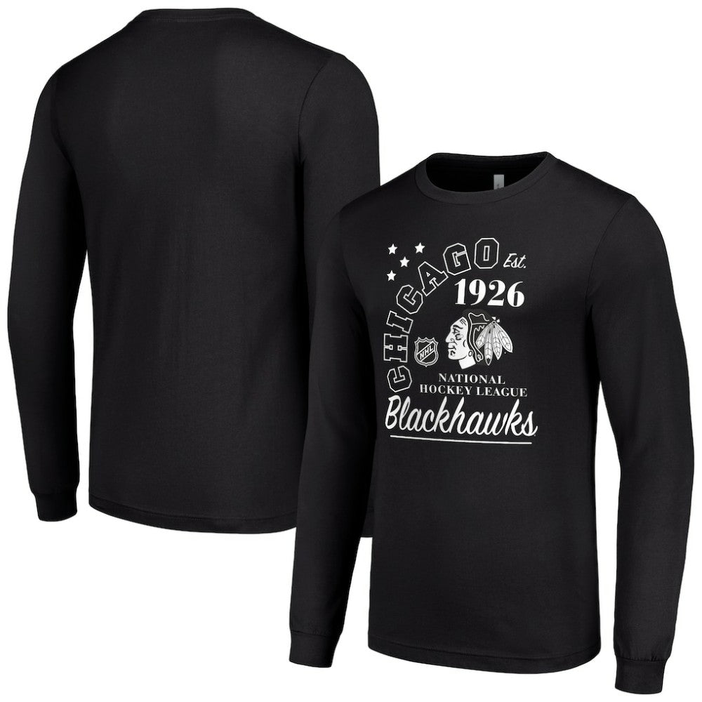 NHL Chicago Blackhawks Starter Arch City Theme Graphic Long Sleeve T-Shirt - Black