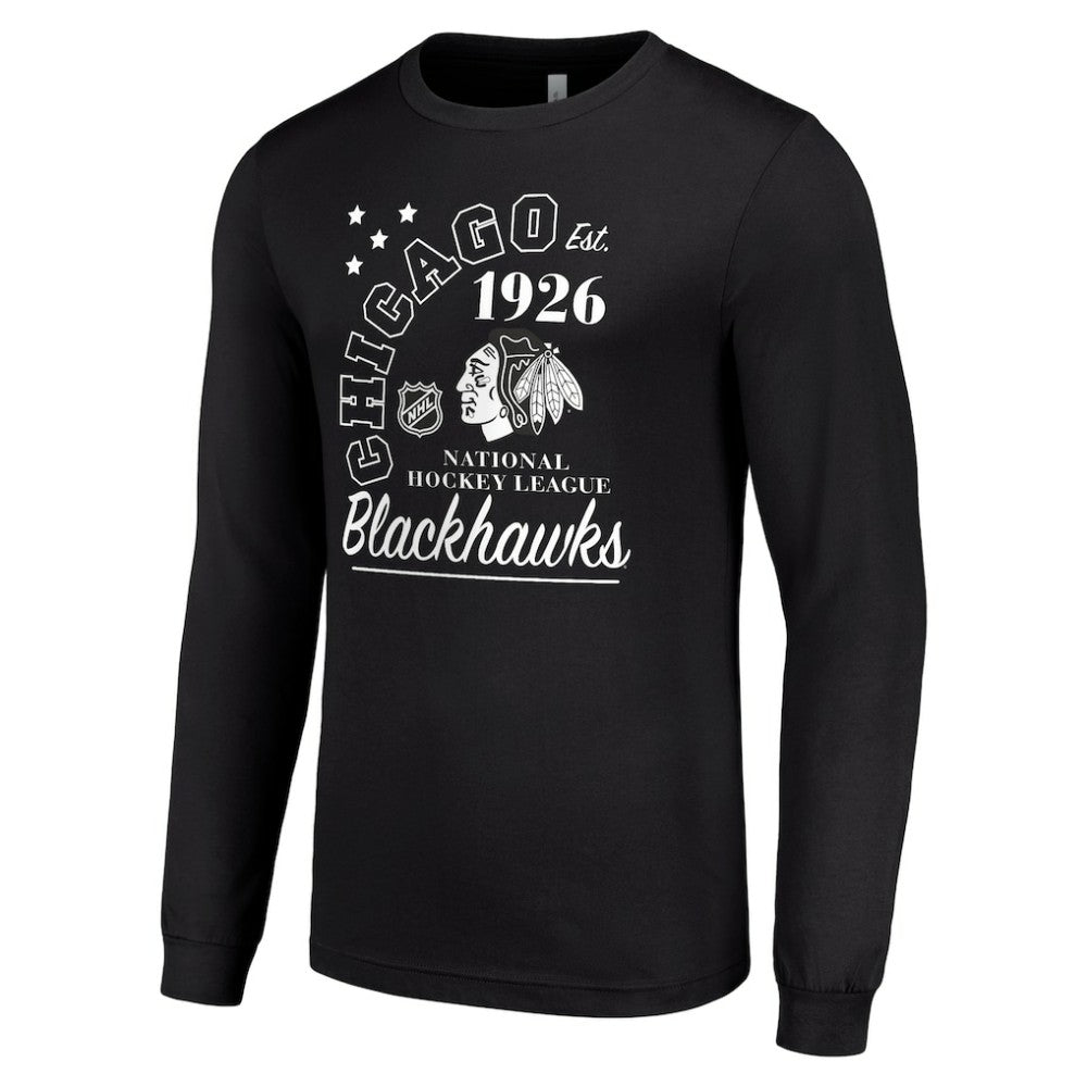 NHL Chicago Blackhawks Starter Arch City Theme Graphic Long Sleeve T-Shirt - Black