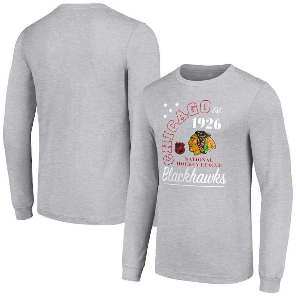 NHL Chicago Blackhawks Starter Arch City Theme Graphic Long Sleeve T-Shirt - Heather Gray