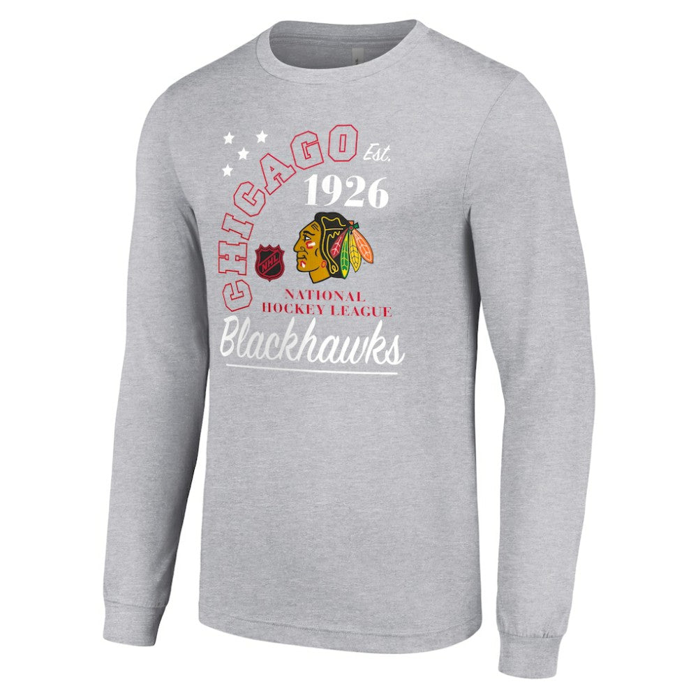 NHL Chicago Blackhawks Starter Arch City Theme Graphic Long Sleeve T-Shirt - Heather Gray