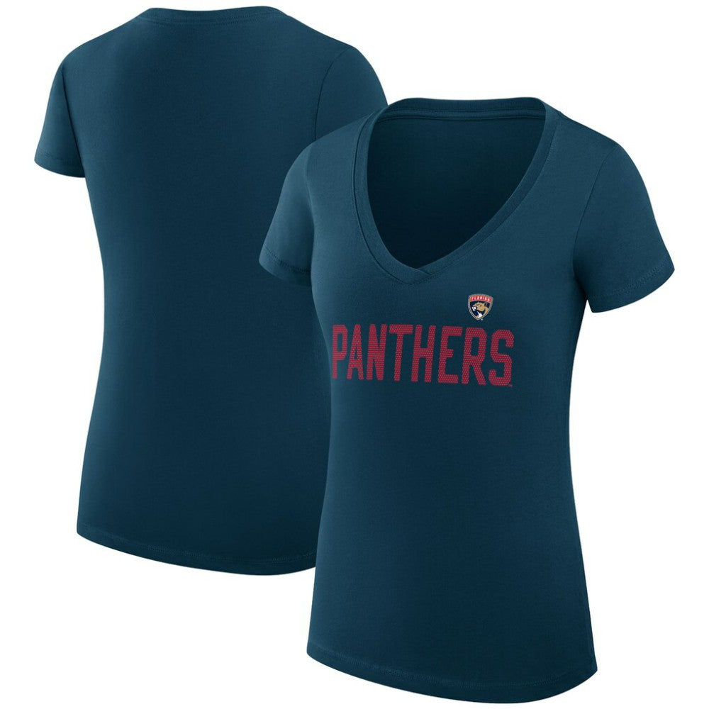 NHL Florida Panthers G-III 4Her by Carl Banks Women's Super-Slim Fit Lightweight Dot Print Team V-Neck T-Shirt - Navy