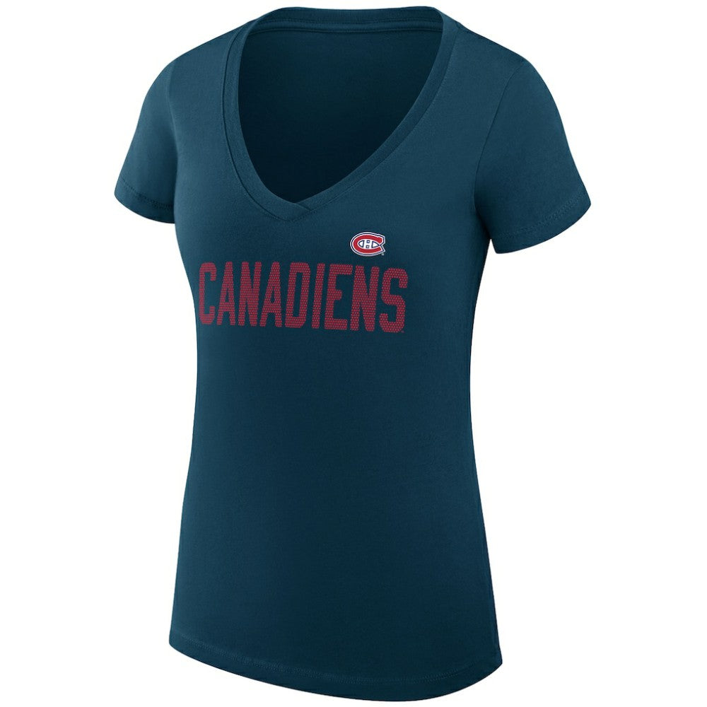 NHL Montreal Canadiens G-III 4Her by Carl Banks Women's Super-Slim Fit Lightweight Dot Print Team V-Neck T-Shirt - Navy