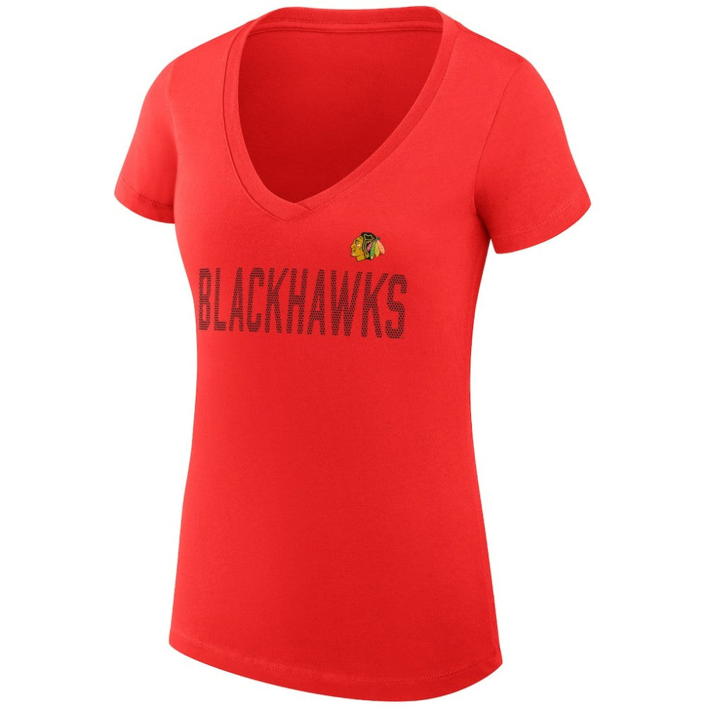 NHL Chicago Blackhawks G-III 4Her by Carl Banks Women's Super-Slim Fit Lightweight Dot Print Team V-Neck T-Shirt - Red