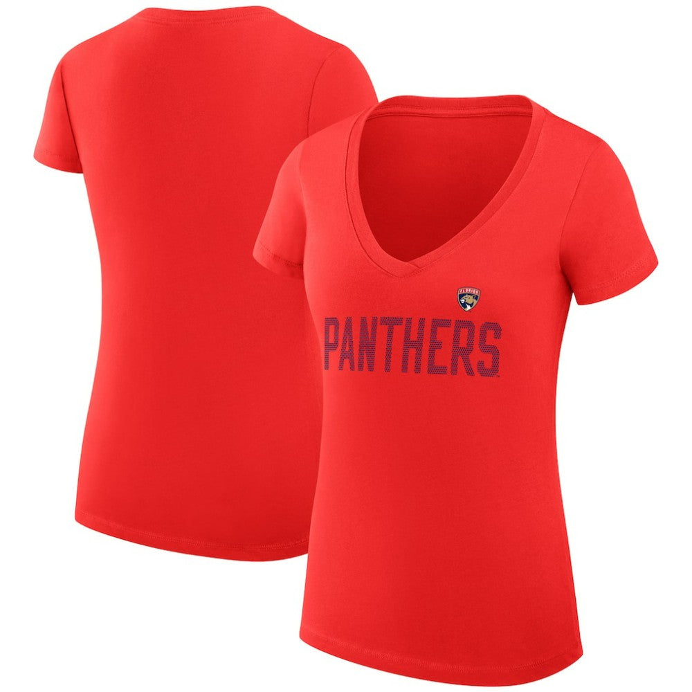 NHL Florida Panthers G-III 4Her by Carl Banks Women's Super-Slim Fit Lightweight Dot Print Team V-Neck T-Shirt - Red