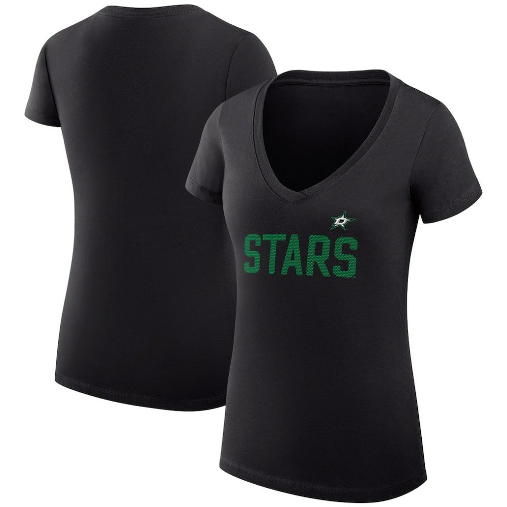 NHL Dallas Stars G-III 4Her by Carl Banks Women's Super-Slim Fit Lightweight Dot Print Team V-Neck T-Shirt - Black