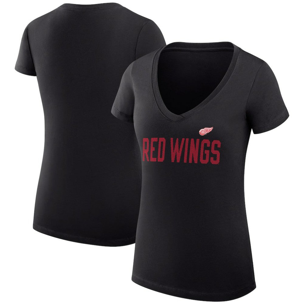 NHL Detroit Red Wings G-III 4Her by Carl Banks Women's Super-Slim Fit Lightweight Dot Print Team V-Neck T-Shirt - Black
