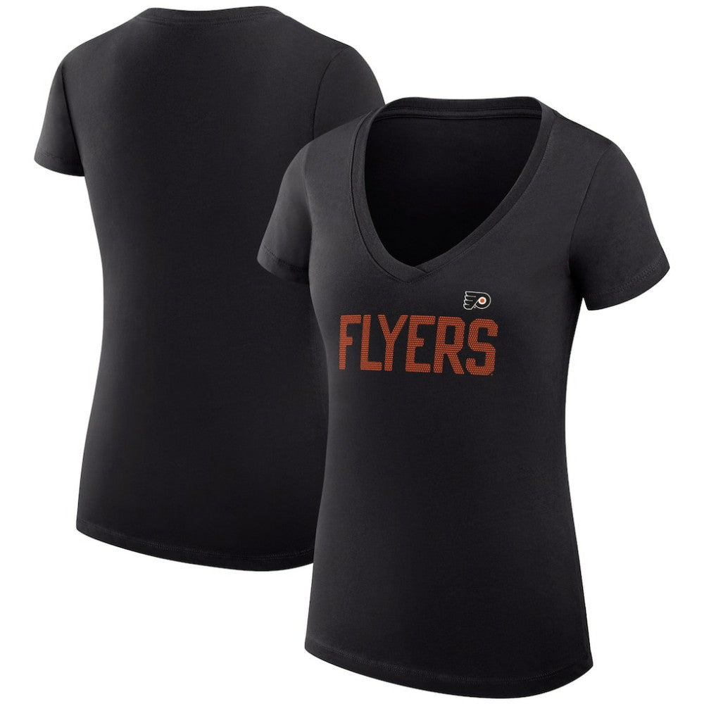 NHL Philadelphia Flyers G-III 4Her by Carl Banks Women's Super-Slim Fit Lightweight Dot Print Team V-Neck T-Shirt - Black