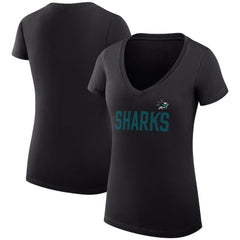 NHL San Jose Sharks G-III 4Her by Carl Banks Women's Super-Slim Fit Lightweight Dot Print Team V-Neck T-Shirt - Black