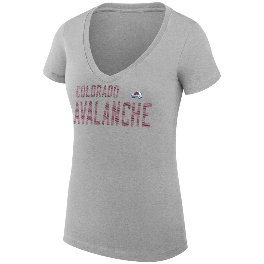 NHL Colorado Avalanche G-III 4Her by Carl Banks Women's Super-Slim Fit Lightweight Dot Print Team V-Neck T-Shirt - Heather Gray