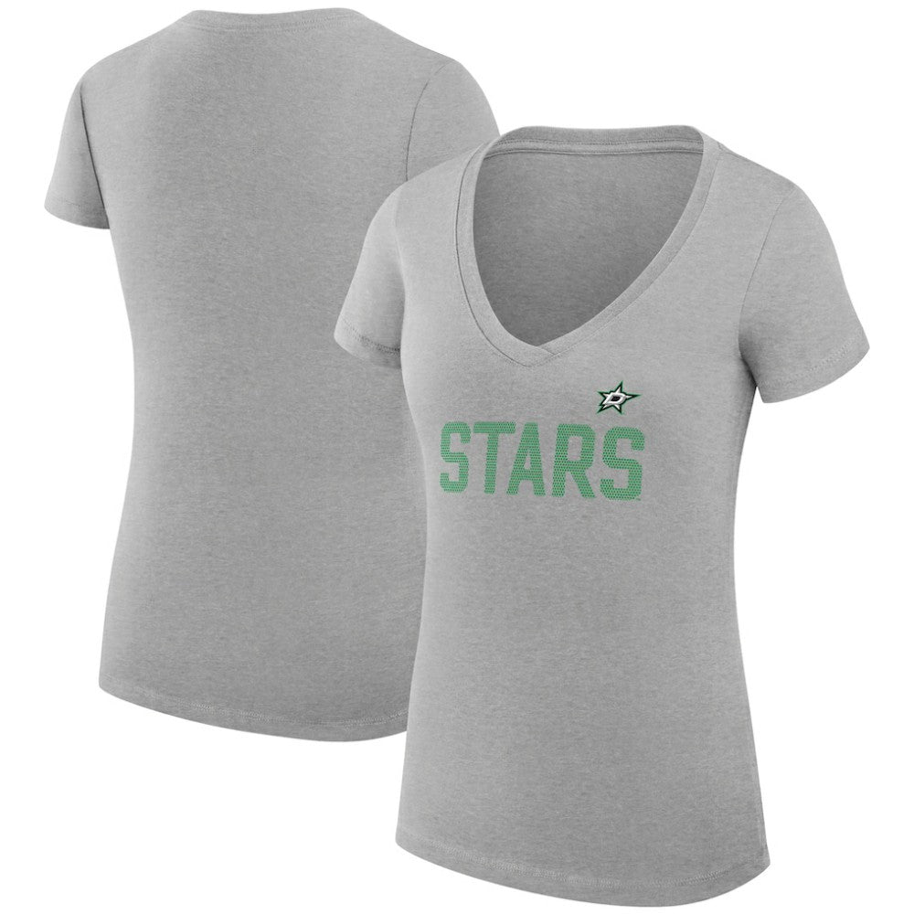 NHL Dallas Stars G-III 4Her by Carl Banks Women's Super-Slim Fit Lightweight Dot Print Team V-Neck T-Shirt - Heather Gray