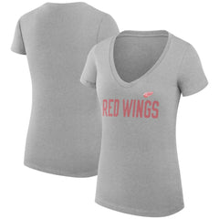 NHL Detroit Red Wings G-III 4Her by Carl Banks Women's Super-Slim Fit Lightweight Dot Print Team V-Neck T-Shirt - Heather Gray