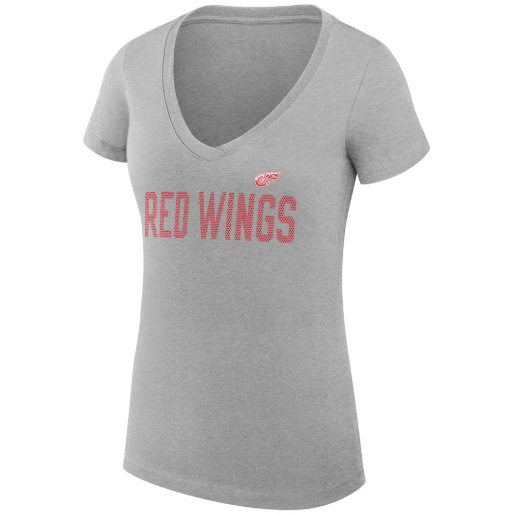 NHL Detroit Red Wings G-III 4Her by Carl Banks Women's Super-Slim Fit Lightweight Dot Print Team V-Neck T-Shirt - Heather Gray