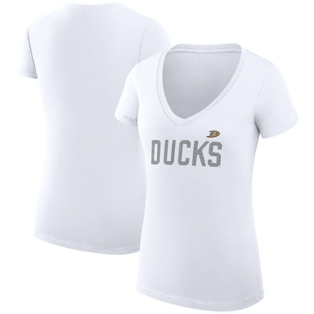 NHL Anaheim Ducks G-III 4Her by Carl Banks Women's Super-Slim Fit Lightweight Dot Print Team V-Neck T-Shirt - White