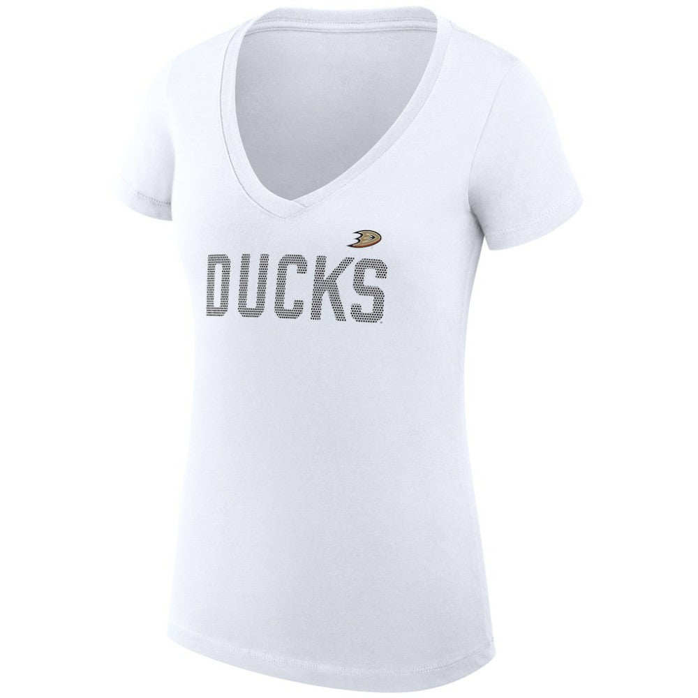 NHL Anaheim Ducks G-III 4Her by Carl Banks Women's Super-Slim Fit Lightweight Dot Print Team V-Neck T-Shirt - White