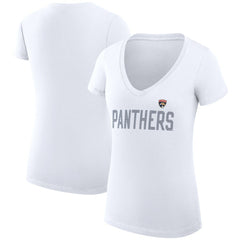 NHL Florida Panthers G-III 4Her by Carl Banks Women's Super-Slim Fit Lightweight Dot Print Team V-Neck T-Shirt - White