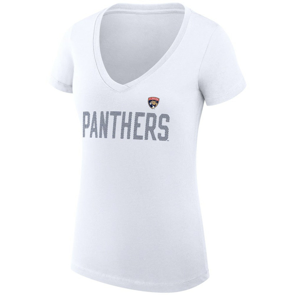 NHL Florida Panthers G-III 4Her by Carl Banks Women's Super-Slim Fit Lightweight Dot Print Team V-Neck T-Shirt - White