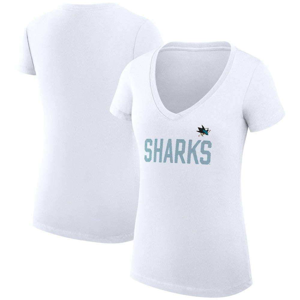 NHL San Jose Sharks G-III 4Her by Carl Banks Women's Super-Slim Fit Lightweight Dot Print Team V-Neck T-Shirt - White