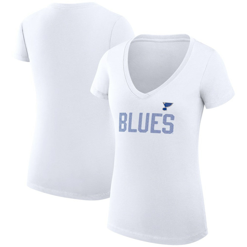 NHL St. Louis Blues G-III 4Her by Carl Banks Women's Super-Slim Fit Lightweight Dot Print Team V-Neck T-Shirt - White