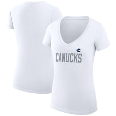 NHL Vancouver Canucks G-III 4Her by Carl Banks Women's Super-Slim Fit Lightweight Dot Print Team V-Neck T-Shirt - White