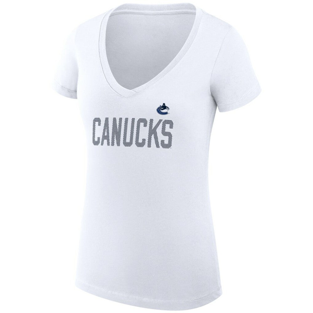 NHL Vancouver Canucks G-III 4Her by Carl Banks Women's Super-Slim Fit Lightweight Dot Print Team V-Neck T-Shirt - White