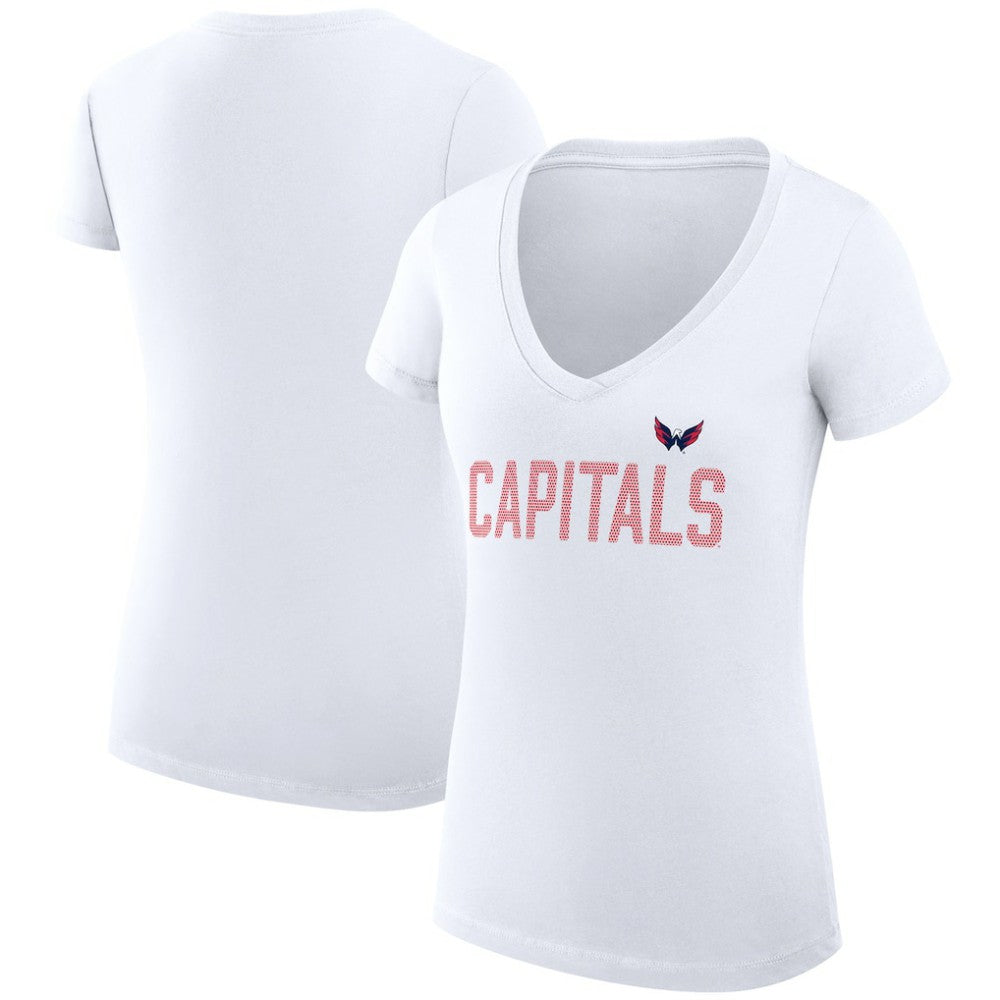 NHL Washington Capitals G-III 4Her by Carl Banks Women's Super-Slim Fit Lightweight Dot Print Team V-Neck T-Shirt - White