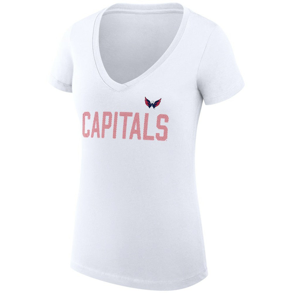 NHL Washington Capitals G-III 4Her by Carl Banks Women's Super-Slim Fit Lightweight Dot Print Team V-Neck T-Shirt - White