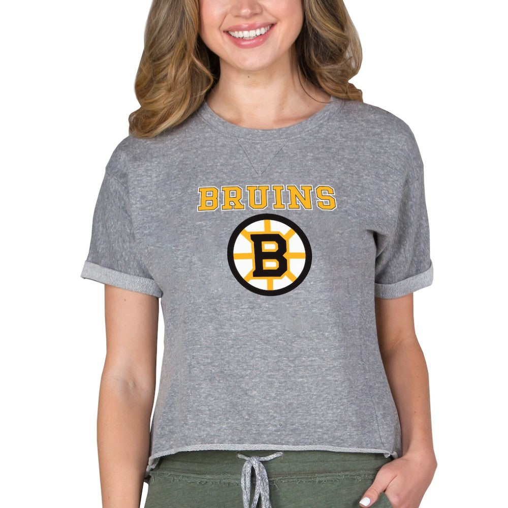 NHL Boston Bruins Concepts Sport Women's Tri-Blend Mainstream Terry Short Sleeve Sweatshirt Top - Heather Gray