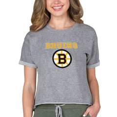 NHL Boston Bruins Concepts Sport Women's Tri-Blend Mainstream Terry Short Sleeve Sweatshirt Top - Heather Gray