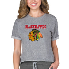 NHL Chicago Blackhawks Concepts Sport Women's Tri-Blend Mainstream Terry Short Sleeve Sweatshirt Top - Heather Gray
