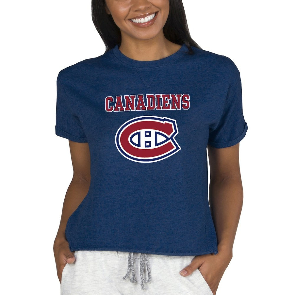 NHL Montreal Canadiens Concepts Sport Women's Tri-Blend Mainstream Terry Short Sleeve Sweatshirt Top - Navy