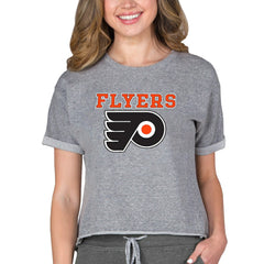NHL Philadelphia Flyers Concepts Sport Women's Tri-Blend Mainstream Terry Short Sleeve Sweatshirt Top - Heather Gray