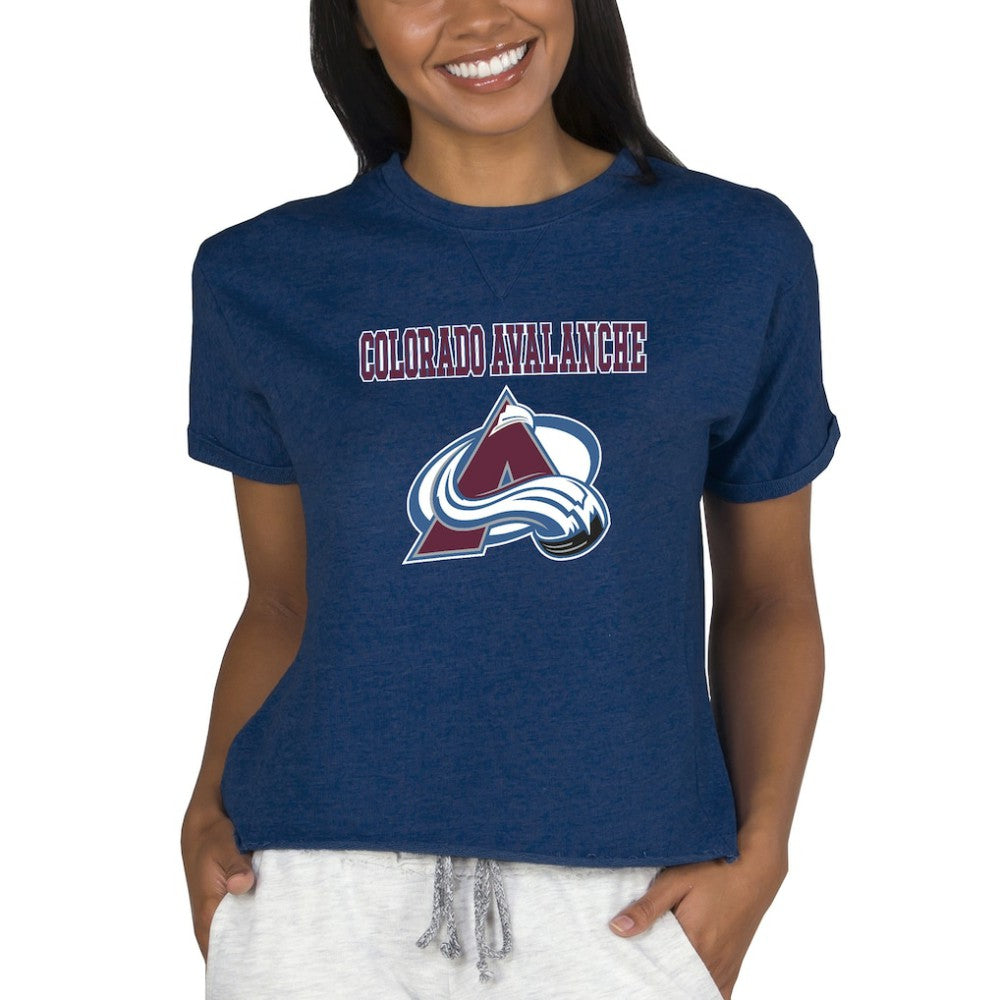 NHL Colorado Avalanche Concepts Sport Women's Tri-Blend Mainstream Terry Short Sleeve Sweatshirt Top - Navy