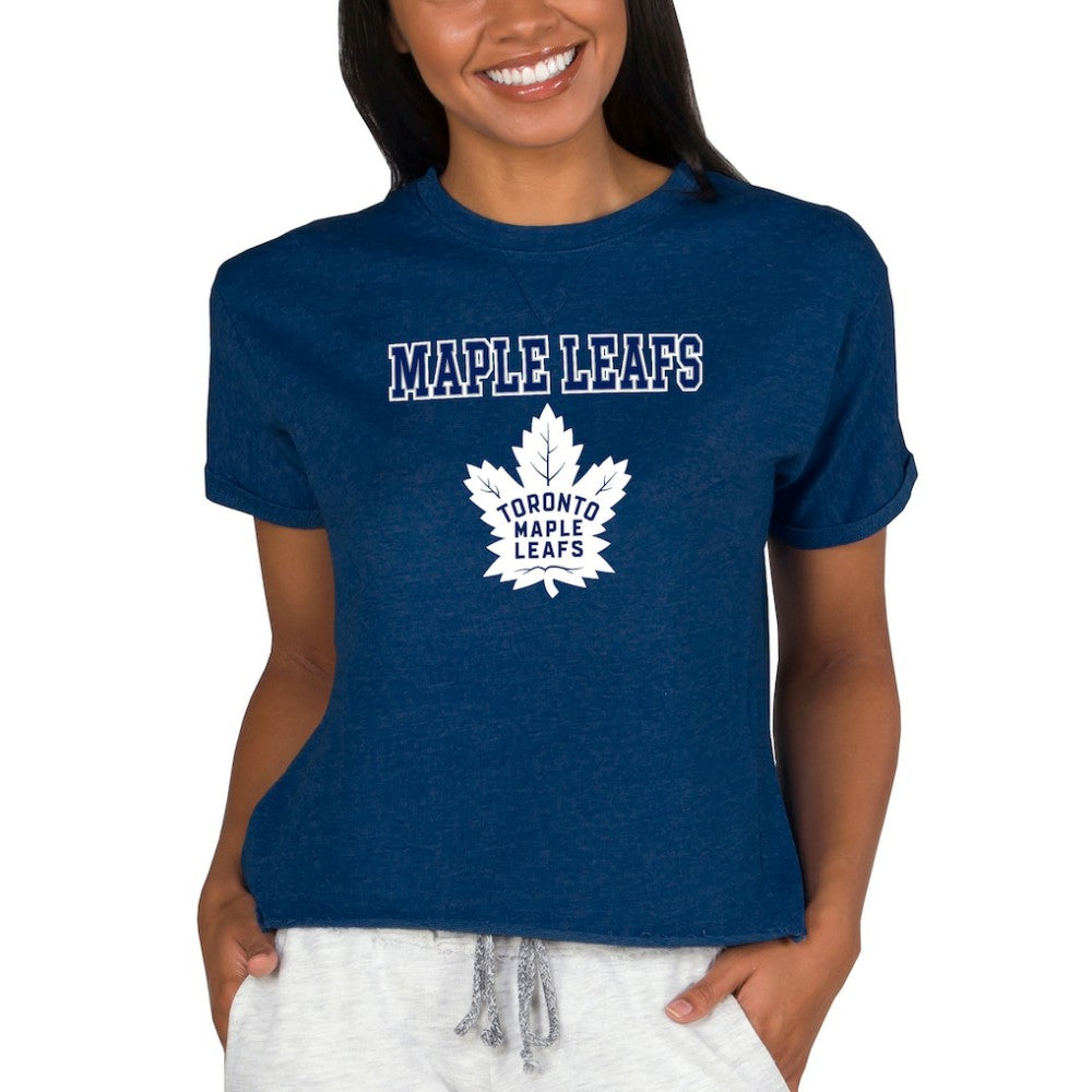 NHL Toronto Maple Leafs Concepts Sport Women's Tri-Blend Mainstream Terry Short Sleeve Sweatshirt Top - Navy
