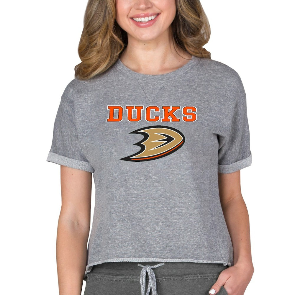 NHL Anaheim Ducks Concepts Sport Women's Tri-Blend Mainstream Terry Short Sleeve Sweatshirt Top - Heather Gray