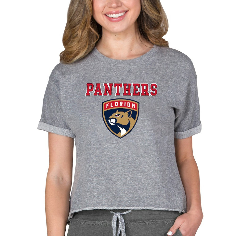 NHL Florida Panthers Concepts Sport Women's Tri-Blend Mainstream Terry Short Sleeve Sweatshirt Top - Heather Gray