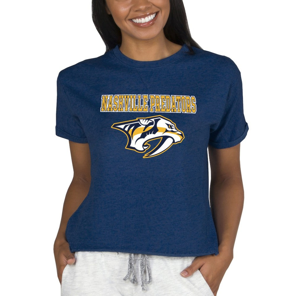 NHL Nashville Predators Concepts Sport Women's Tri-Blend Mainstream Terry Short Sleeve Sweatshirt Top - Navy