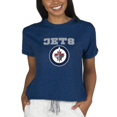 NHL Winnipeg Jets Concepts Sport Women's Tri-Blend Mainstream Terry Short Sleeve Sweatshirt Top - Navy