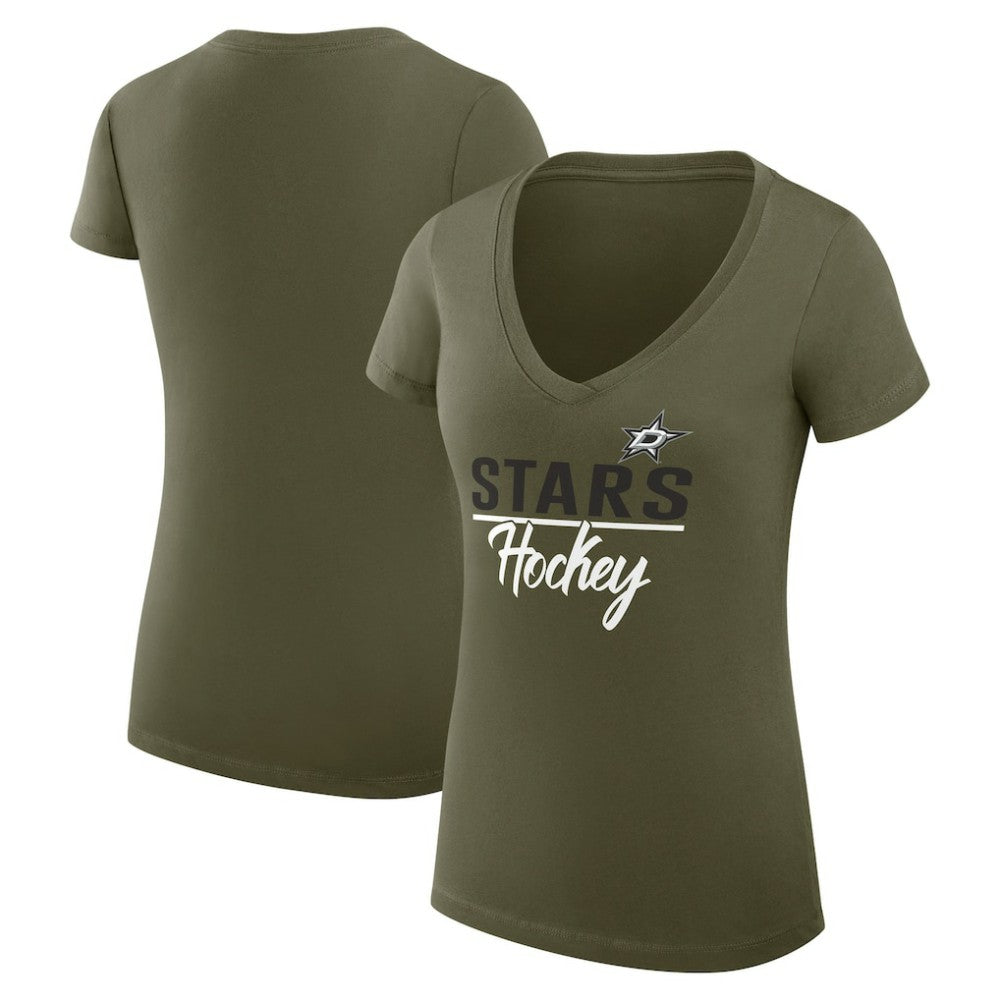 NHL Dallas Stars G-III 4Her by Carl Banks Women's Super-Slim Fit Lightweight Team Sport V-Neck T-Shirt - Olive